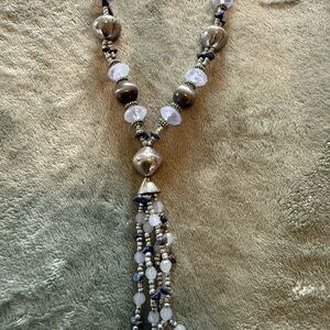 Chico's Silver and White Beaded Necklace